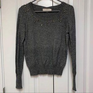 Loft Grey Rhinestone Embellished Crewneck Sweater